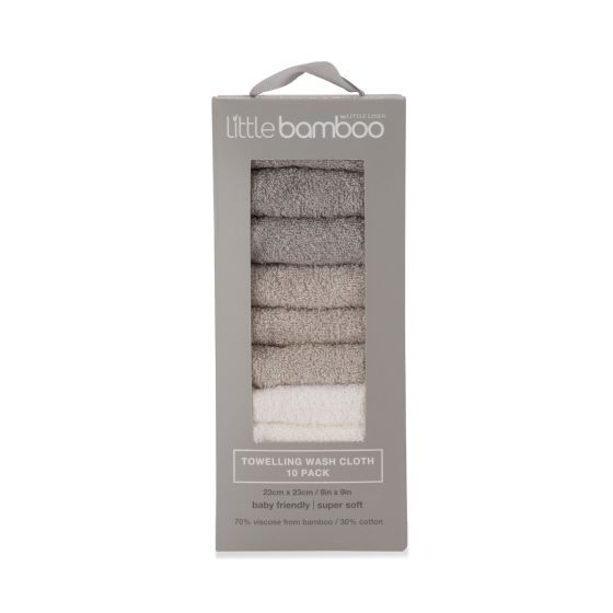 Little Bamboo Towelling Wash Cloth 10 pack - Stone Grey