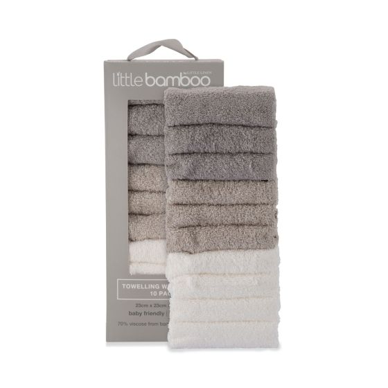 Little Bamboo Towelling Wash Cloth 10 pack - Stone Grey