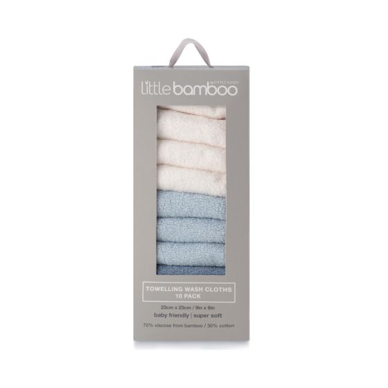 Little Bamboo Towelling Wash Cloth 10 pack - Retro Blue