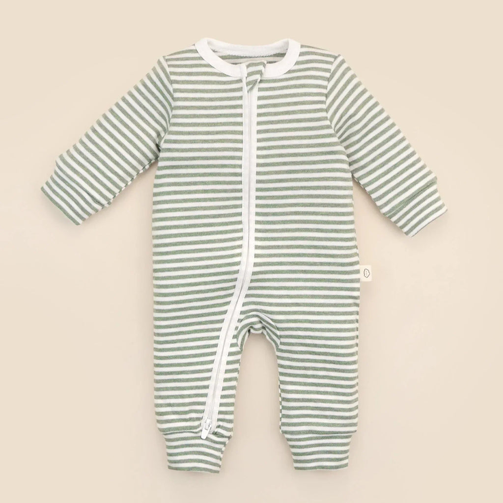 Lumii in Colour Organic Cotton Growsuit - Forest Green Stripes