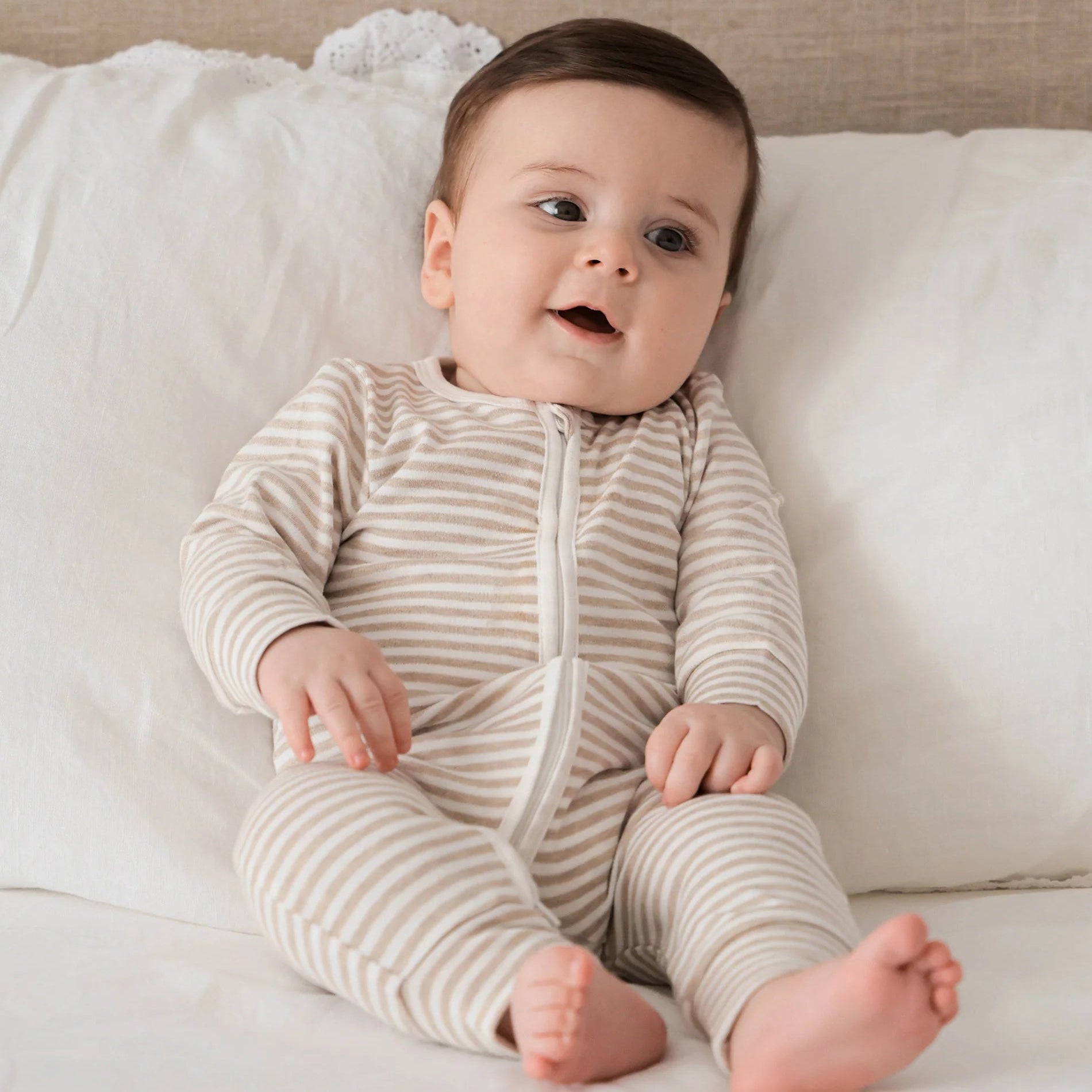 Lumii in Colour Organic Cotton Growsuit - Oat Stripes