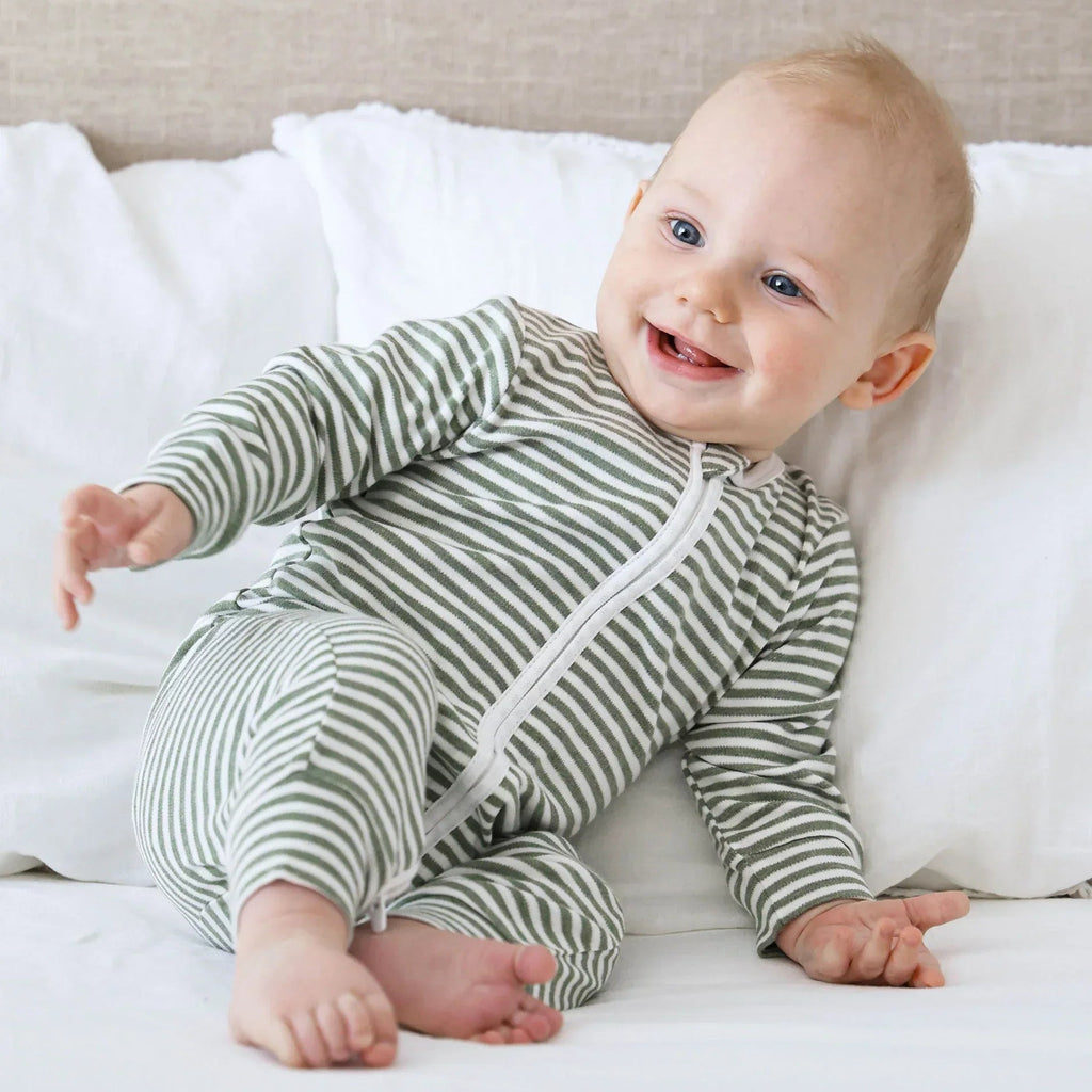 Lumii in Colour Organic Cotton Growsuit - Forest Green Stripes