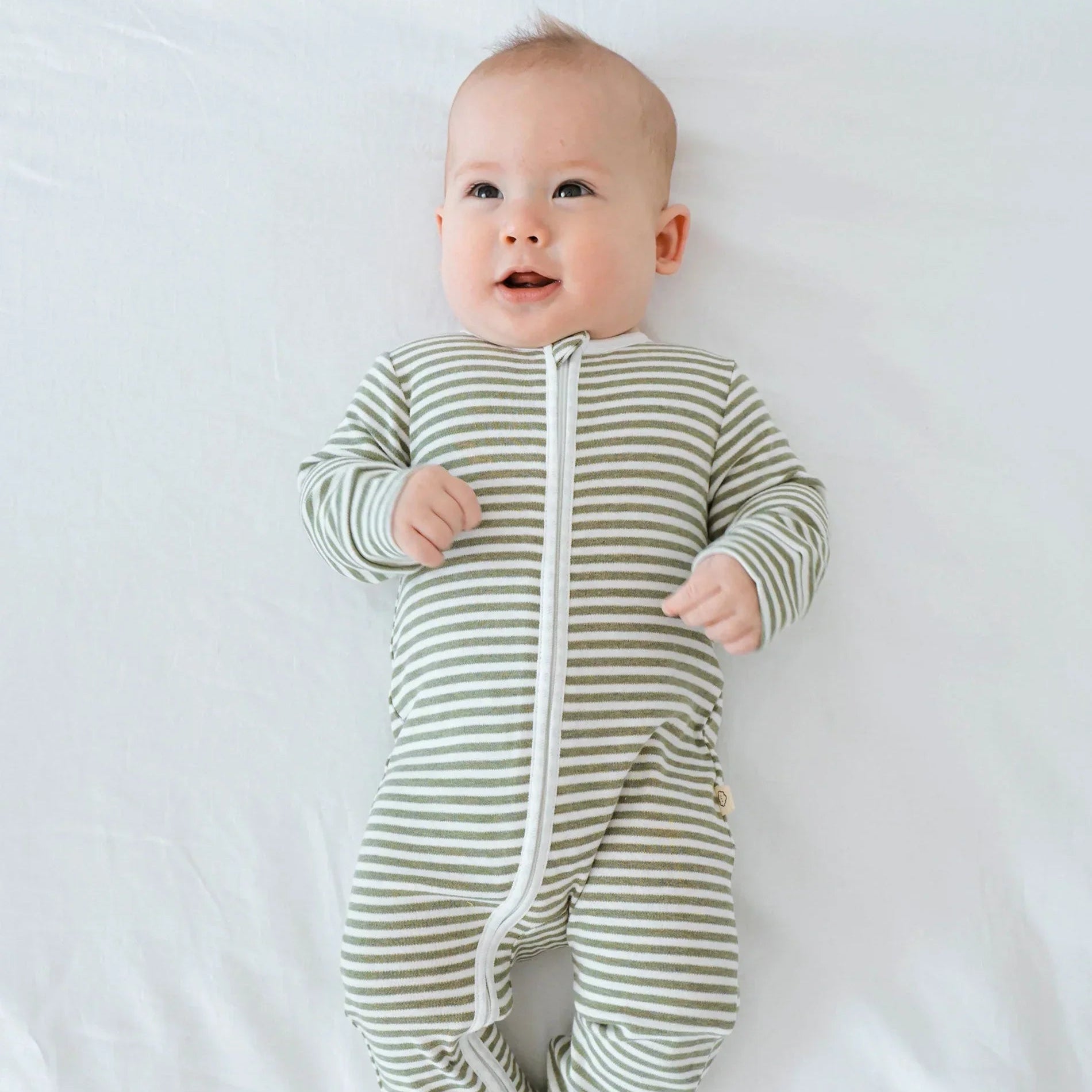 Lumii in Colour Organic Cotton Growsuit - Forest Green Stripes