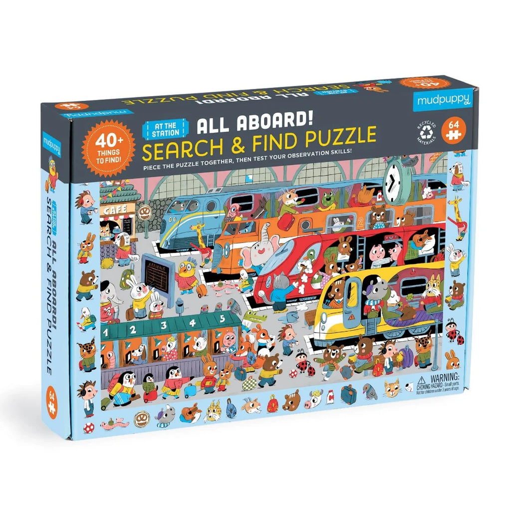 Mudpuppy All Aboard! Train Station 64 Piece Search & Find Puzzle