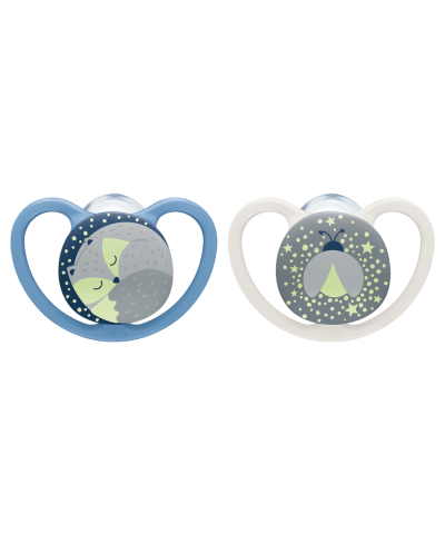 nuk space night silicone soother - 2 pack