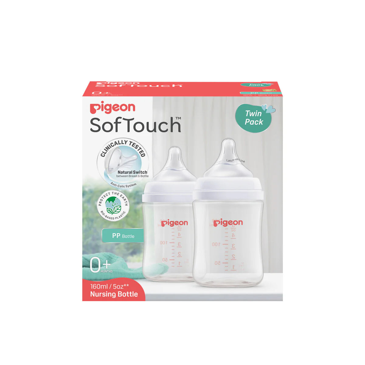 Pigeon SofTouch™ Wide Neck Bottle - 160ml Twin Pack