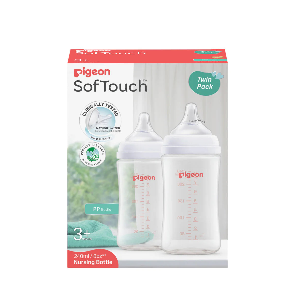 Pigeon SofTouch™ Wide Neck Bottle - 240ml Twin Pack