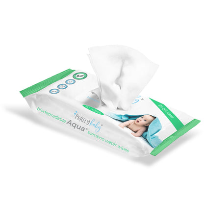 purely baby aqua+ biodegradable water baby wipes