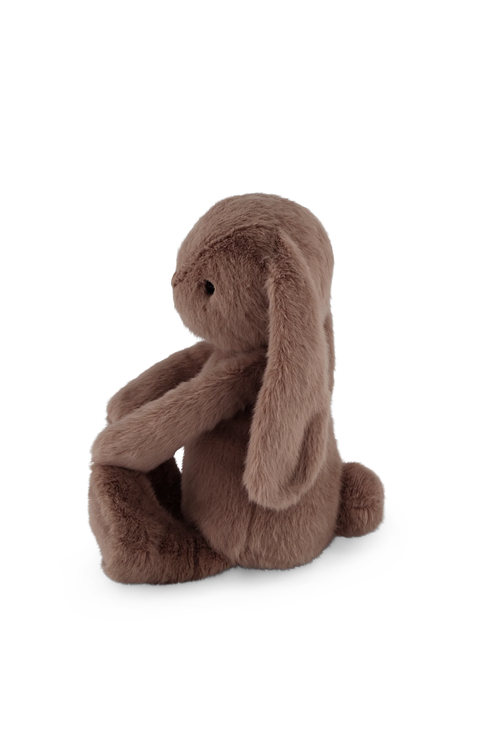 Brown plush bunny toy on a white background