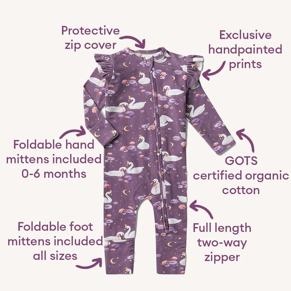 Snuggle Honey Zip Romper - Midnight Swan