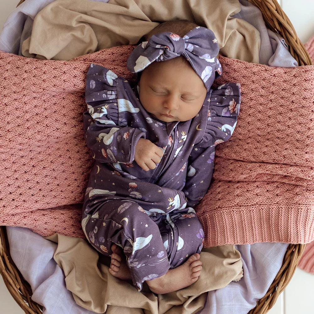 Snuggle Honey Zip Romper - Midnight Swan
