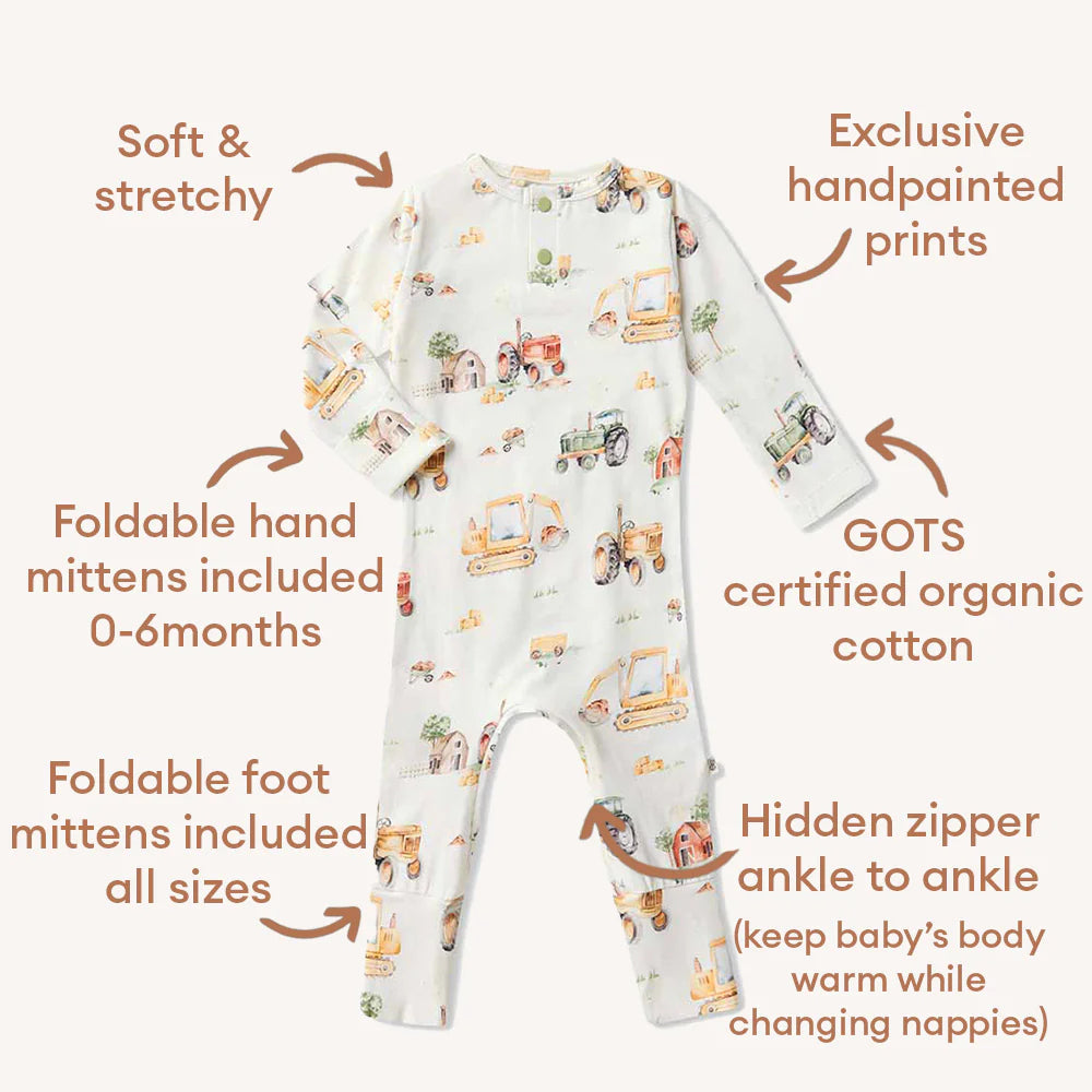 Snuggle Honey Growsuit - Diggers & Tractors