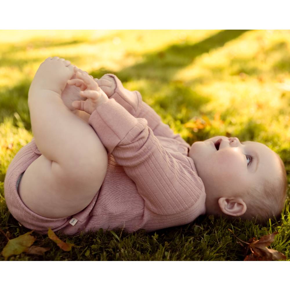 Woolbabe Organic Cotton & Merino Long Sleeve Henley Bodysuit