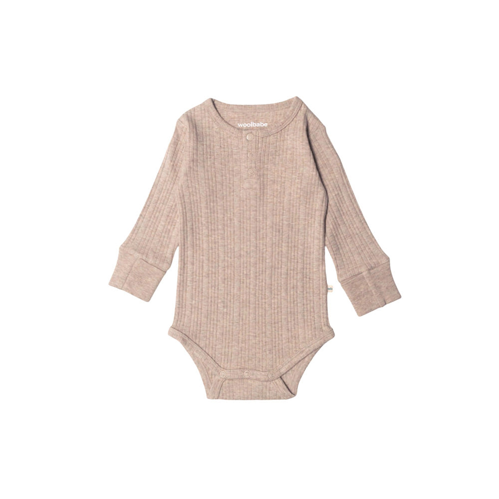 Woolbabe Organic Cotton & Merino Long Sleeve Henley Bodysuit